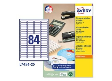 Etichette adesive L7656 bianche 25fg A4 46x11,1mm (84et/fg) inkjet/laser Avery
