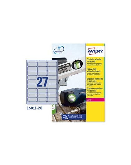 Poliestere adesivo L6011 argento 20fg A4 63,5x29,6mm (27et/fg) laser Avery
