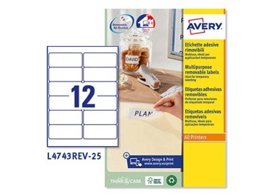 Etichetta adesiva L4743REV bianca rimovibili 25fg A4 99,1x42,3mm (12et/fg) laser