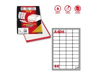 Etichetta adesiva A/406 bianca 100fg A4 47,5X25,5mm (44eti/fg) Markin