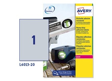Poliestere adesivo L6013 argento 20fg A4 210x297mm (1et/fg) laser Avery
