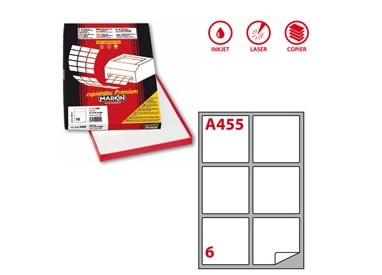 Etichetta adesiva A/455 bianca 100fg A4 99,1x93,1mm (6et/fg) Markin
