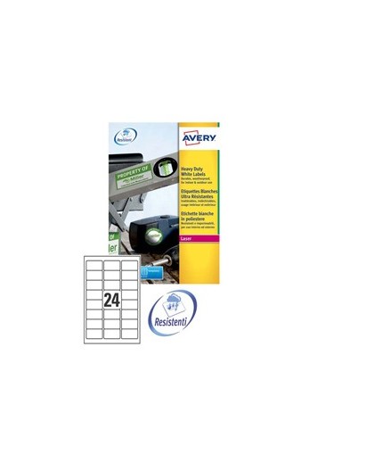 Poliestere adesivo L4773 bianco 20fg A4 63,5x33,9mm (24et/fg) laser Avery