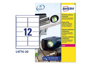 Poliestere adesivo L4776 bianco 20fg A4 99,1x42,3mm (12et/fg) laser Avery