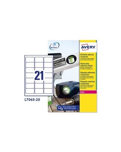 Poliestere adesivo L7060 bianco 20fg A4 63,5x38,1mm (21et/fg) laser Avery