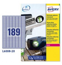 Poliestere adesivo L6008 argento 20fg A4 25,4x10mm (189et/fg) laser Avery