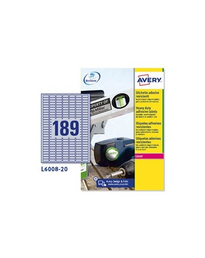 Poliestere adesivo L6008 argento 20fg A4 25,4x10mm (189et/fg) laser Avery