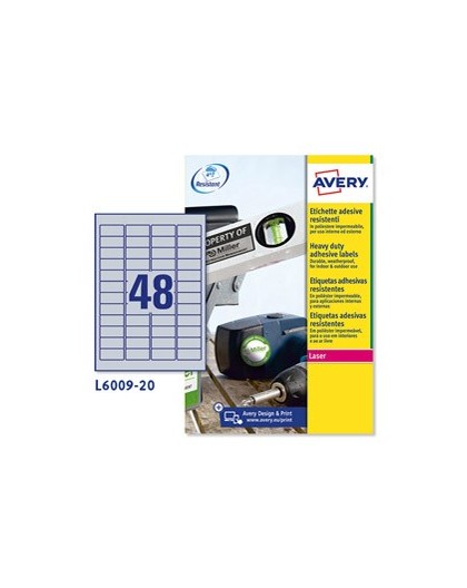Poliestere adesivo L6009 argento 20fg A4 45,7x21,2mm (48et/fg) laser Avery