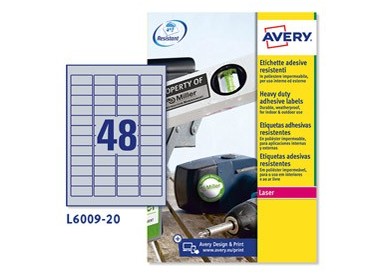 Poliestere adesivo L6009 argento 20fg A4 45,7x21,2mm (48et/fg) laser Avery