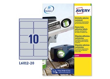 Poliestere adesivo L6012 argento 20fg A4 96x50,8mm (10et/fg) laser Avery