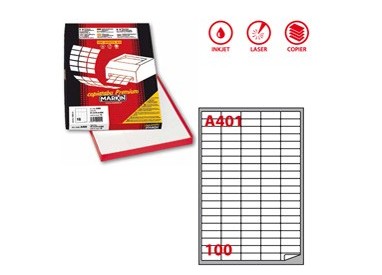 Etichetta adesiva A/401 bianca 100fg A4 37x14mm (100eti/fg) Markin