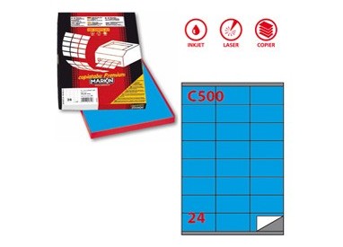 Etichetta adesiva C/500 blu 100fg A4 70x36mm (24et/fg) Markin