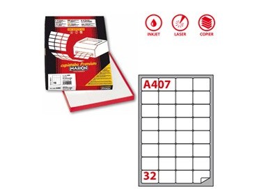 Etichetta adesiva A/407 bianca 100fg A4 47,5X35mm (32eti/fg) Markin