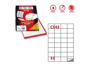 Etichetta adesiva C/543 bianca 100fg A4 52,5x37mm (32et/fg) Markin