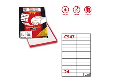 Etichetta adesiva C/547 bianca 100fg A4 105x25mm (24et/fg) Markin