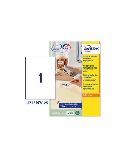 Etichetta adesiva L4735REV bianca rimovibili 25f A4 210x297mm (1et/fg) laser