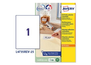 Etichetta adesiva L4735REV bianca rimovibili 25f A4 210x297mm (1et/fg) laser