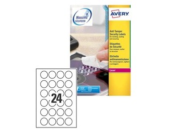 Poliestere adesivo L6112 bianco antimanomissione 20fg A4 Ø40mm (24et/fg)laser