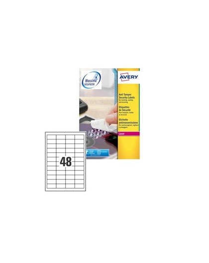 Poliestere adesivo L6113 bianco antim. 20fg A4 45,7x21,2mm (48et/fg) laser Avery