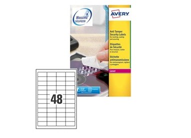 Poliestere adesivo L6113 bianco antim. 20fg A4 45,7x21,2mm (48et/fg) laser Avery