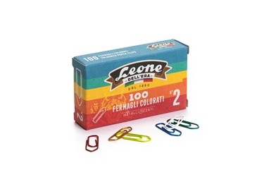 SCATOLA 100 FERMAGLI COLORATI E METALLIZZATI N.2 MM26 LEONE COLOR