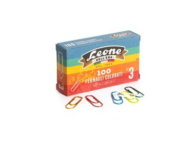 SCATOLA 100 FERMAGLI COLORATI E METALLIZZATI N.3 MM28 LEONE COLOR