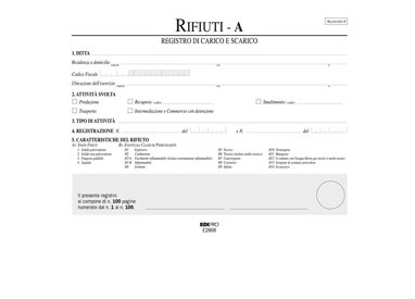 REGISTRO CARICO/SCARICO RIFIUTI DETENTORI MOD.A 22,5X29,7 100PAG. E2868