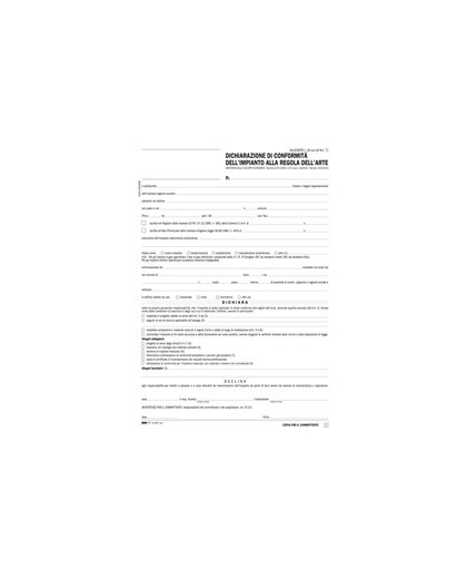 100FG 29,7X21 DICHIARAZIONE CONFORMITA' IMPIANTO SNAP A 5 COPIE AUTORIC E9071