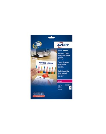 250 BIGLIETTI VISITA 85x54mm LASER 270gr fronte/retro QuickClean™ AVERY