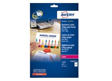 250 BIGLIETTI VISITA 85x54mm LASER 270gr fronte/retro QuickClean™ AVERY