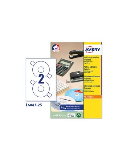 Etichetta adesiva L6043 bianca CD/DVD 25fg A4 Ø117 foroØ41mm (2et/fg) laser