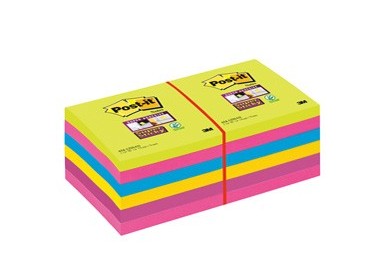 BLOCCO 90foglietti Post-it® Super Sticky 76x76mm ULTRACOLOR 654-12SSUCC