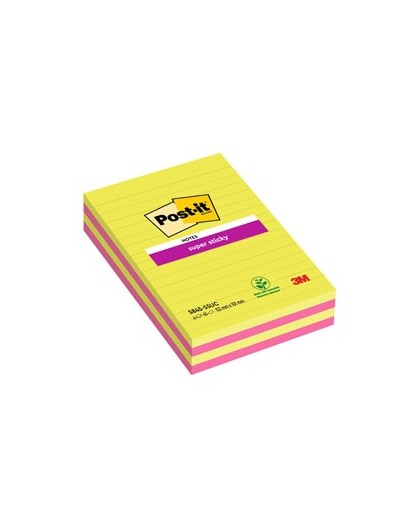 BLOCCO 45foglietti Post-it® Super Sticky 127x203mm righe ULTRACOLOR 845-4SUCC