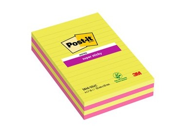 BLOCCO 45foglietti Post-it® Super Sticky 127x203mm righe ULTRACOLOR 845-4SUCC