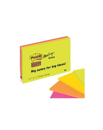 BLOCCO 45foglietti Post-it® Super Sticky 101x152mm MEETING NOTE NEON 6445-SSP