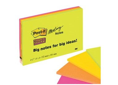 BLOCCO 45foglietti Post-it® Super Sticky 101x152mm MEETING NOTE NEON 6445-SSP