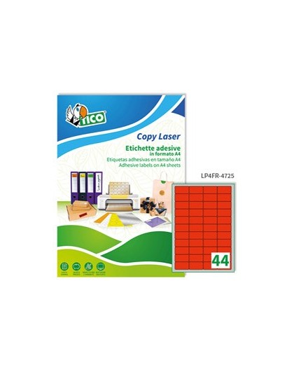 Etichetta adesiva LP4F rosso fluo 70fg A4 47,5x25,5mm (44et/fg) Tico
