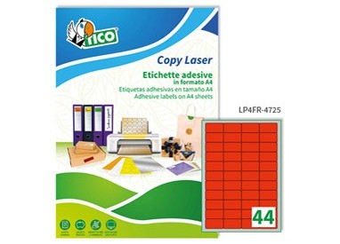 Etichetta adesiva LP4F rosso fluo 70fg A4 47,5x25,5mm (44et/fg) Tico