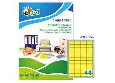 Etichetta adesiva LP4F giallo fluo 70fg A4 47,5x25,5mm (44et/fg) Tico