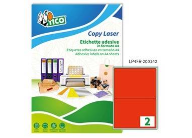 Etichetta adesiva LP4F rosso fluo 70fg A4 200x142mm (2et/fg) Tico