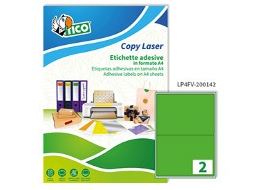 Etichetta adesiva LP4F verde fluo 70fg A4 200x142mm (2et/fg) Tico