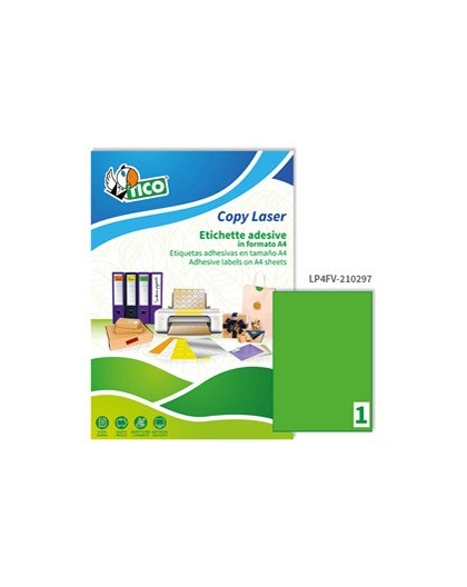 Etichetta adesiva LP4F verde fluo 70fg A4 210x297mm (1et/fg) Tico