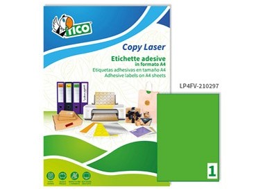 Etichetta adesiva LP4F verde fluo 70fg A4 210x297mm (1et/fg) Tico