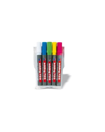 BUSTA 5 MARCATORI FLUO PER LAVAGNE BIANCHE EDDING 725