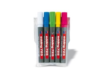 BUSTA 5 MARCATORI FLUO PER LAVAGNE BIANCHE EDDING 725
