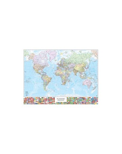 CARTA GEOGRAFICA MURALE PLANISFERO C/BANDIERE 132X97CM BELLETTI