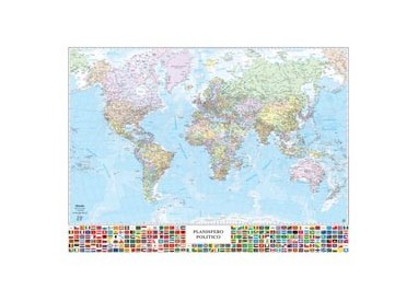CARTA GEOGRAFICA MURALE PLANISFERO C/BANDIERE 132X97CM BELLETTI