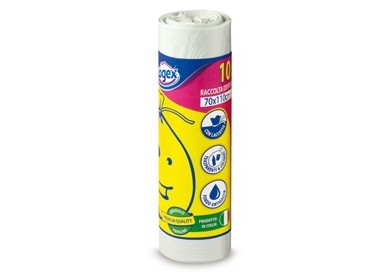 10 SACCHI IMMONDIZIA 70X110CM 120LT HD 16µ BIANCHI LOGEX
