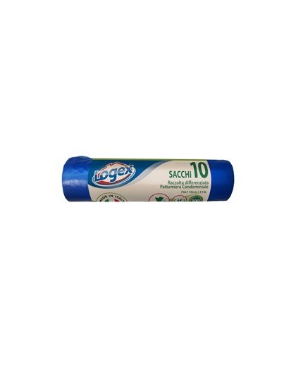 10 SACCHI IMMONDIZIA 70X110CM 110LT HD 16µ AZZURRO LOGEX