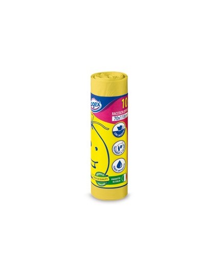 10 SACCHI IMMONDIZIA 70X110CM 120LT HD 16µ GIALLO LOGEX